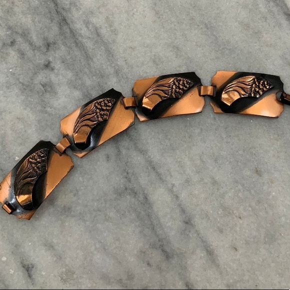 VTG Burnished Copper Bracelet Abstract Floral - Picture 4 of 7